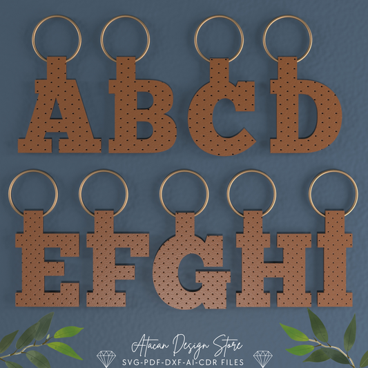 Alphabet Key Fob SVG | Faux Leather Keychain Template | All Letter Bag Tag Cut File for Cricut Silhouette & More 690