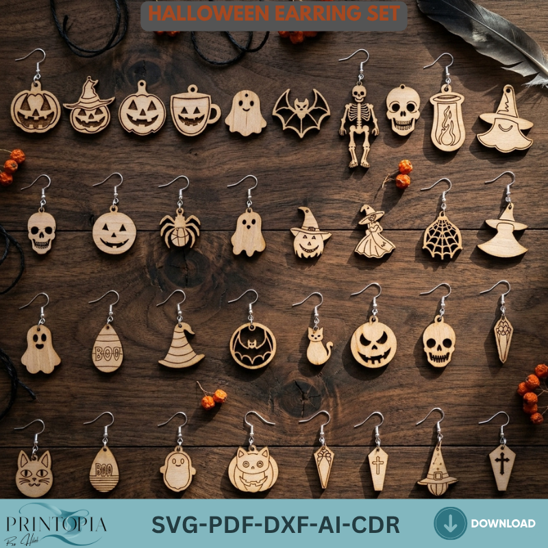 34 Halloween Earring Laser Cut Templates Wood Jewelry Bundle Halloween Earrings Making