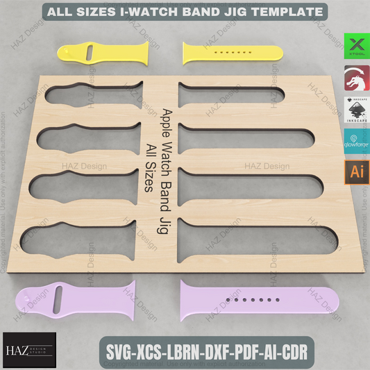 Laser Ready Apple Watch Band Jig Template - IWatch Band Jig 38/40/42/44- Laser Cut Template SVG DXF PDF Ai 186