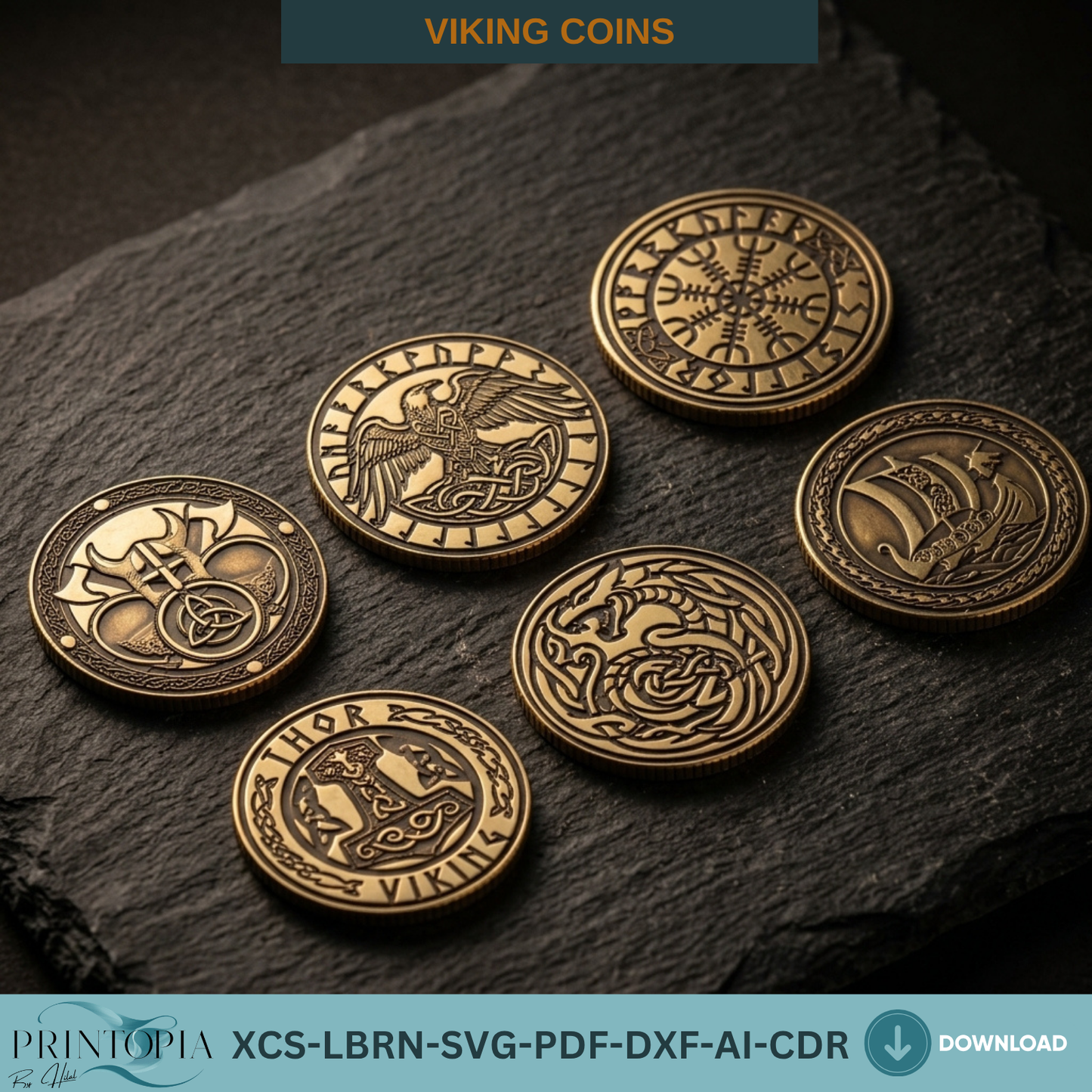 Viking Coins Laser Cut Norse Mythology Engraving Template Set
