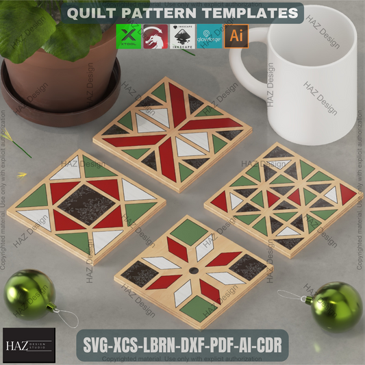 Geometric Quilt Block Craft Bundle • 16 Laser Cut Templates for Farmhouse Coasters • DIY Wood Wall Art & Home Decor Projects 463