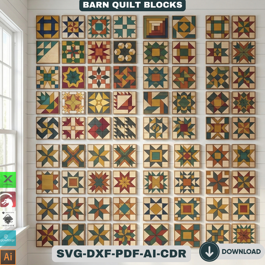 Quilt Block Patterns Laser Cut Template Modern Mosaic Wood Wall Art Farmhouse Decor DIY Patchwork Sign 936