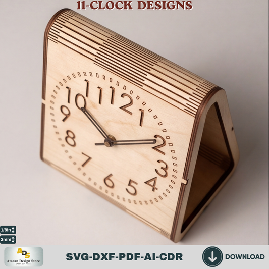 Laser Cut Plywood Desk Clock Pattern, Bent Wood Mantel Clock Template, Glowforge xTool Ready 987