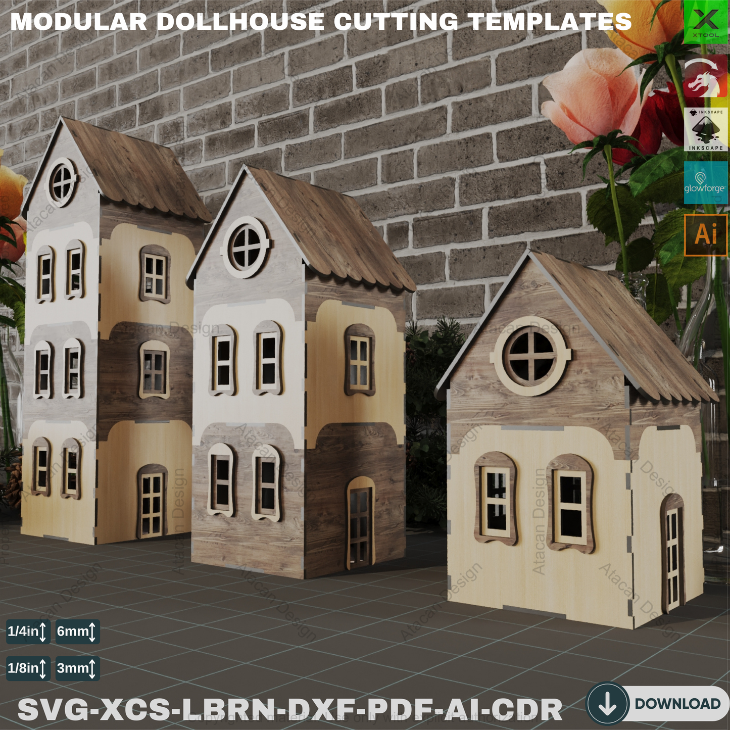 Modular Dollhouse Laser Cutting Files, Wooden House Template, Miniature House DIY, Miniature Dollhouse Design, Modular House SVG 832