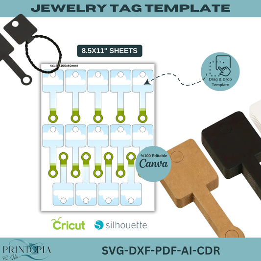 Editable Jewelry Tag Template | Bracelet & Necklace Display Cards | SVG, DXF, ai for Cricut, Silhouette, POD Use 157