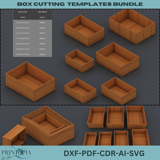 Versatile Box Cutting Templates Bundle for Laser Cutting Machines – 7 Unique Sizes,Ideal for Storage & Organization Projects 134