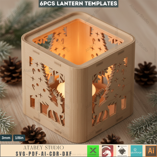 Christmas Lantern Template, Laser Cut Tealight Candle Holder, Winter Village SVG Files, Festive Home Decor Box 961