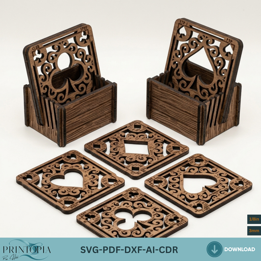 Wooden Deck of Cards Coaster Laser Cut Design Viking Rune Coaster Box Template 381