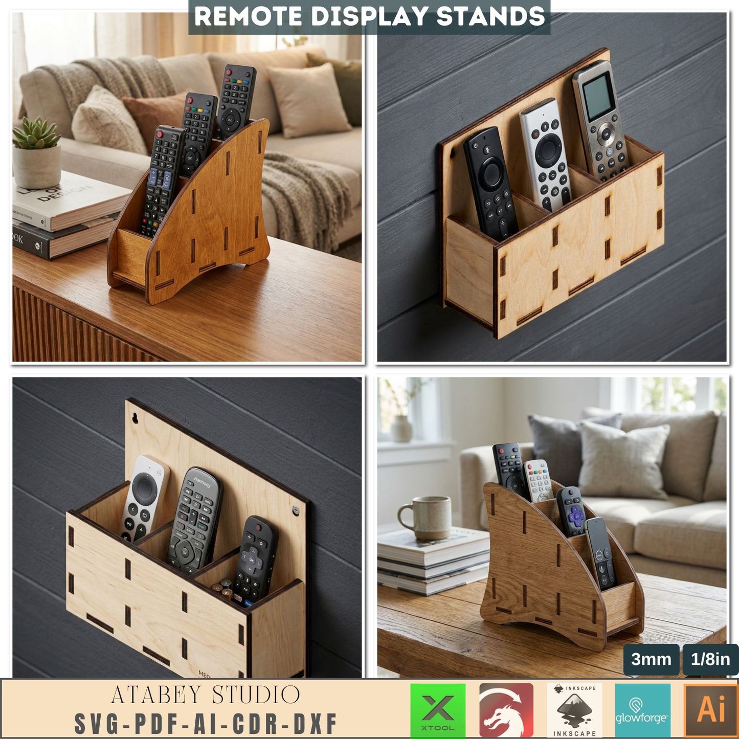 emote Control Holder Laser Cut Template Wall Mount Remote Stand Media Caddy 992