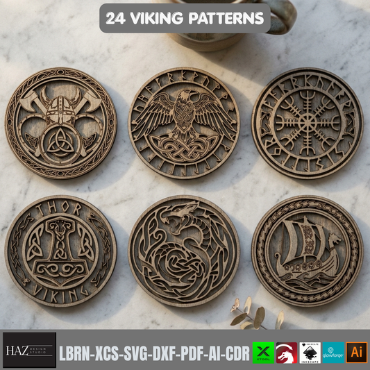 24 Viking Celtic Knot Coaster Laser Cut Patterns Bundle Norse Mythology Wood
