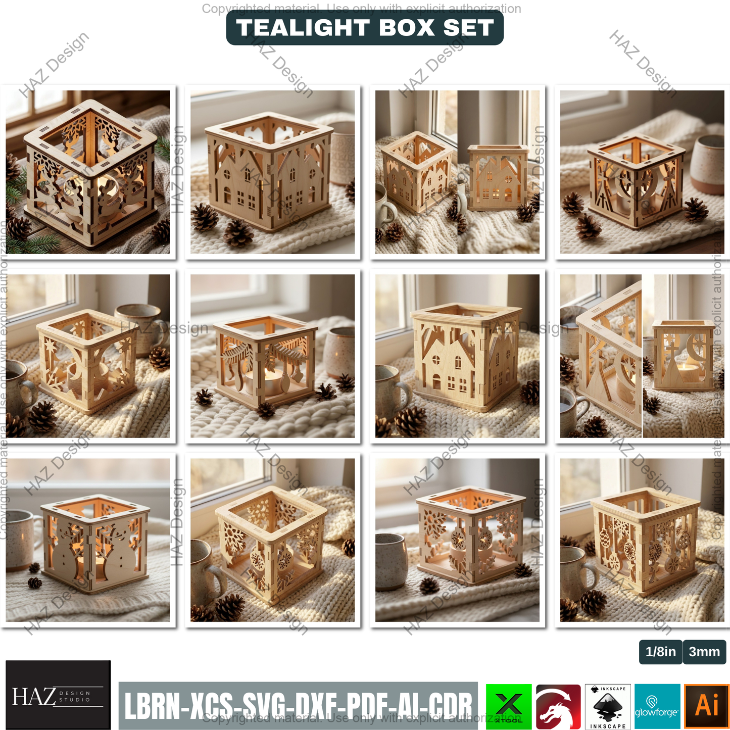 Christmas Lantern Templates | Laser Cut Candle Holders | Holiday Tealight Box Bundle | Festive Light Decor Cutting Designs 501
