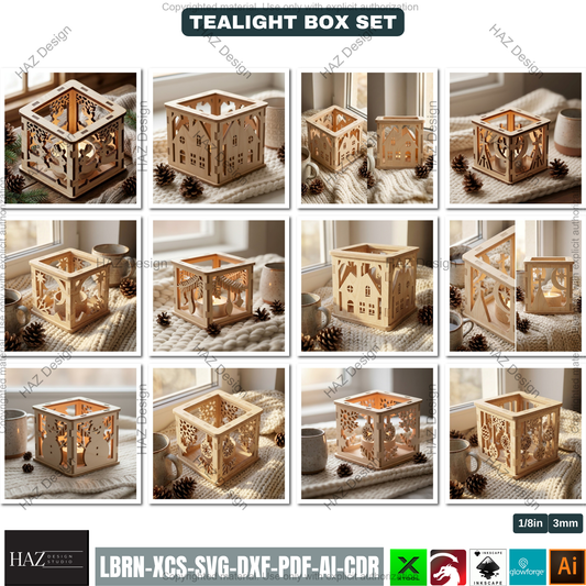Christmas Lantern Templates | Laser Cut Candle Holders | Holiday Tealight Box Bundle | Festive Light Decor Cutting Designs 501