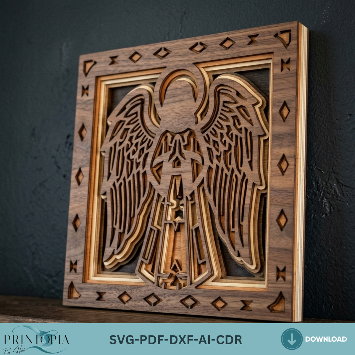 Multilayer Guardian Angel Wings Laser Cut Template, 3D Christian Church Decor, Wooden Wall Plaque
