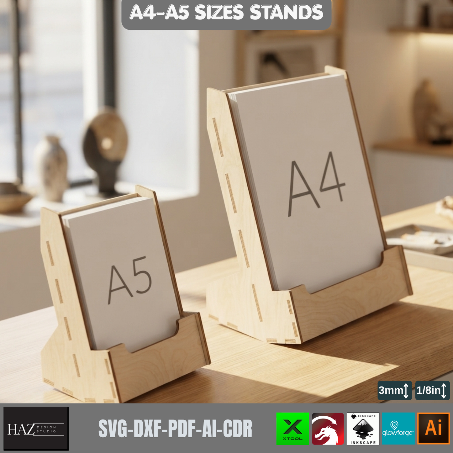 A4 A5 Plywood Display Stand Laser Cut Template Digital Download