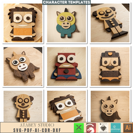 Layered Character Templates Laser Cutting Superhero Clown Unicorn Kid Wall Decor DIY Wood Projects