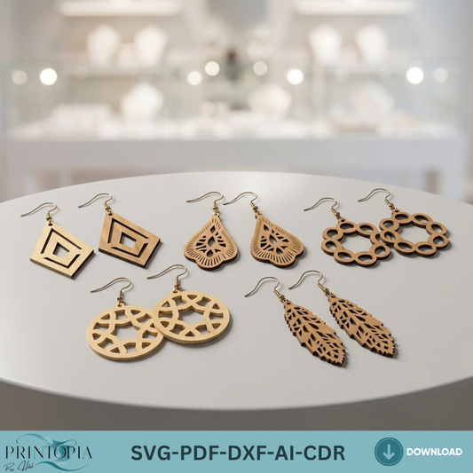 Laser Cut Earring Templates Set Wooden Jewelry Designs Dangle Teardrop Leaf Geometric Earrings