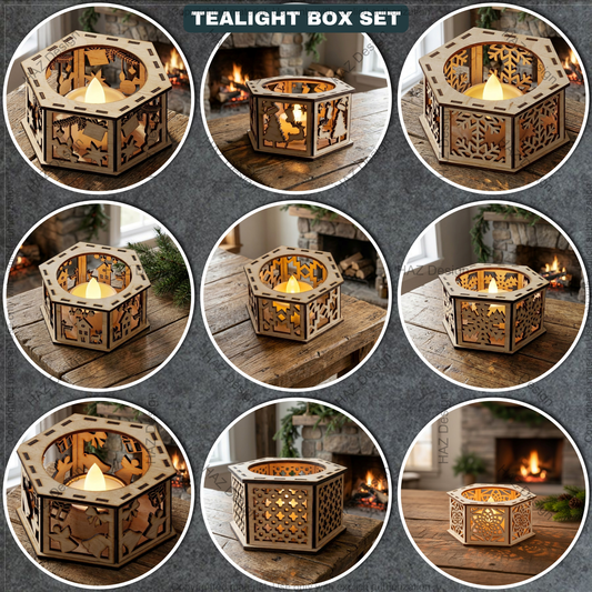 Christmas Tealight Box Bundle, Laser Cut Lantern Templates, DIY Holiday Candle Holders 505