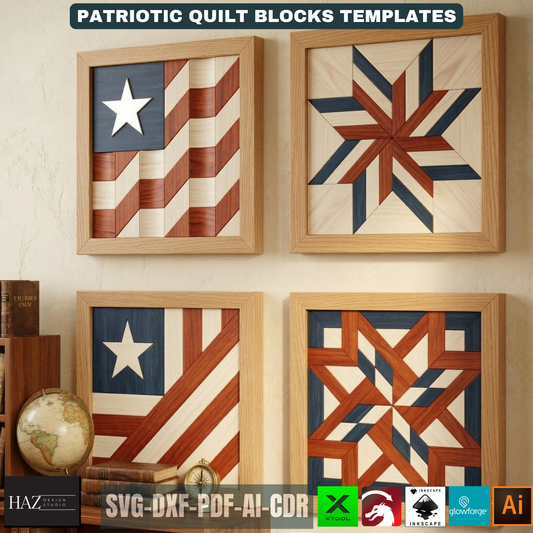 Patriotic Barn Quilt Block Pattern, Independence Day Wood Wall Art, American Flag Patchwork Frame 525