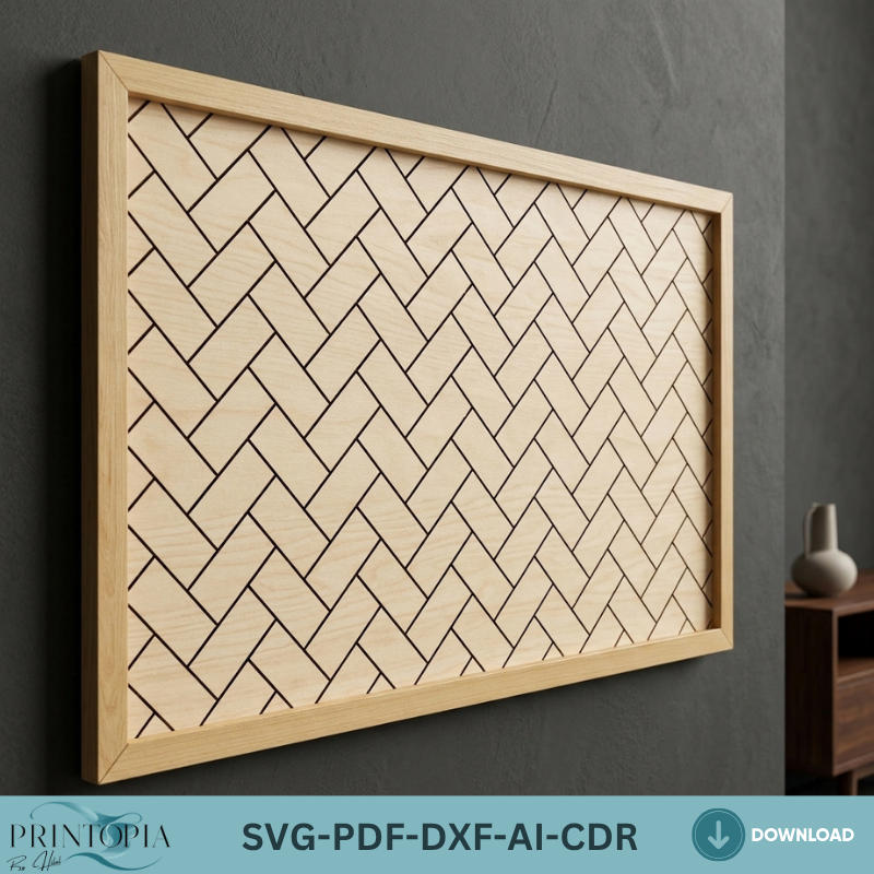 Geometric Wood Wall Art Laser Cut Files Herringbone Honeycomb Tile Patterns Frame Bundle