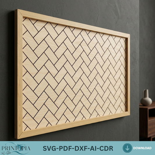 Geometric Wood Wall Art Laser Cut Files Herringbone Honeycomb Tile Patterns Frame Bundle