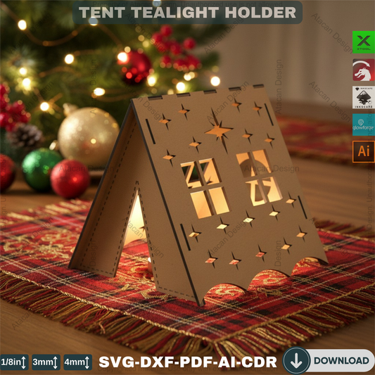 Tent Laser Cut Night Light / Camping Tent Home Decor, Tea Light Holder / Wooden Candle Holder SVG DXF Ai CDR 363
