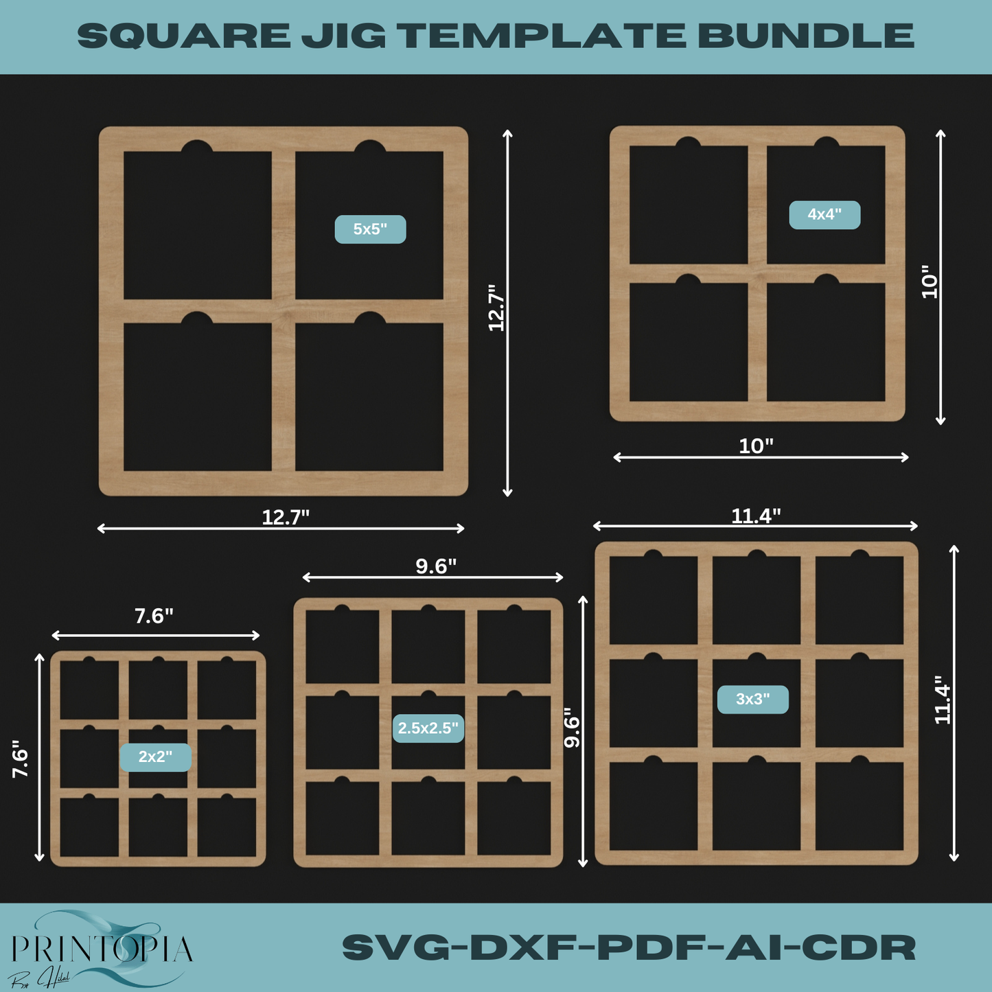 Square Jig Template Bundle for Laser Cutting - Multiple Sizes for Perfect Wood Cuts 152