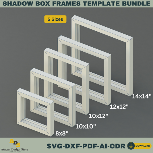 Shadow Box Frames Bundle - 5 Sizes for 3D Layered Paper Art, Cricut, Silhouette, Laser Cutting Files 764