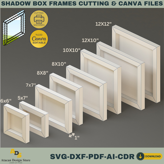 Shadow Box Frame SVG Templates | 3D Paper Craft for Cricut & Silhouette | Canva Editable | pdf, DXF, ai, CDR Cutting Files 767