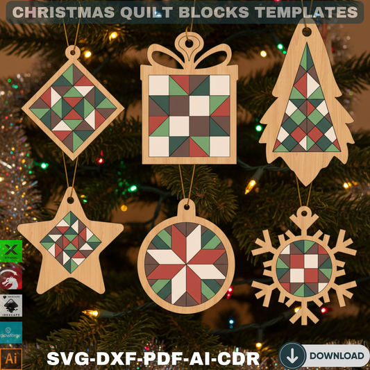 Quilt Pattern Christmas Tree Ornaments – Unique Laser Cut Holiday Decor 731
