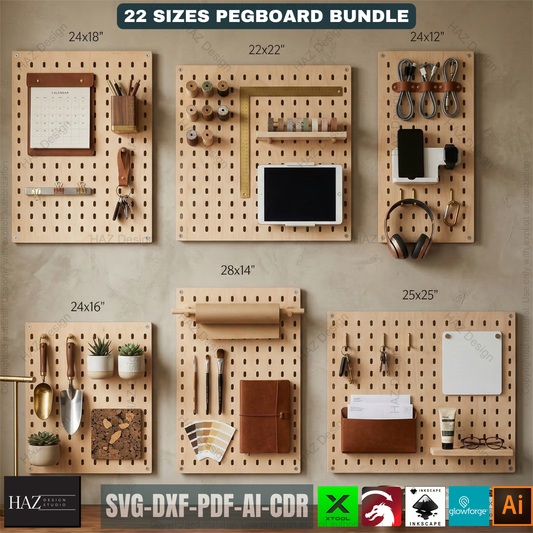 22 Size Pegboard Bundle Laser Cut Template, Ikea Skadis Compatible Wall Organizer 522