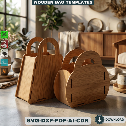 Wooden Purse Bundle Laser Cut Gift Bag Templates DIY Wood Handbag Set Laser Cut Box Designs Unique Gift for Her 933
