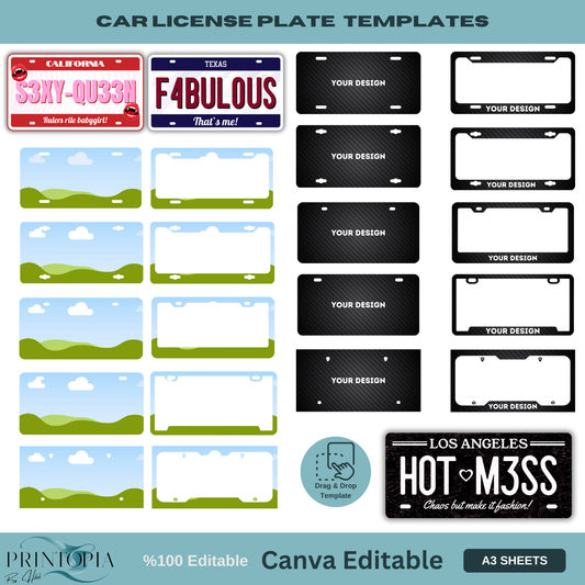 Editable Car License Plate Templates | Create Your Own Design | Perfect for Gifts & Personalization | Canva A3 Sheets 121