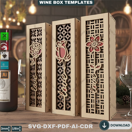 Luxury Wooden Wine Holder - Ideal for Weddings, Anniversaries, and Gift Giving-Elegant Wooden Wine Box with Rose Theme 800