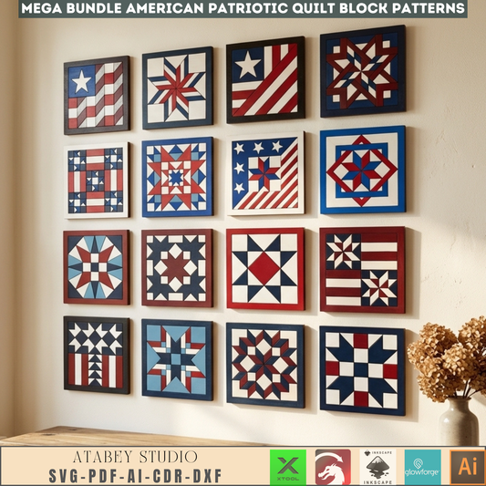 Patriotic Americana Quilt Block Wall Art Laser Cut Template Fourth of July Wooden Flag Pattern 999