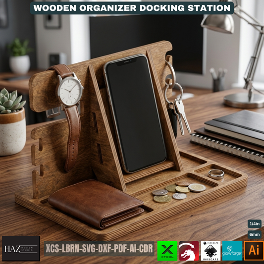Wooden Docking Station Desk Organizer Phone Stand Men's Gift Bedside Organizer Wood Catchall Tray 530