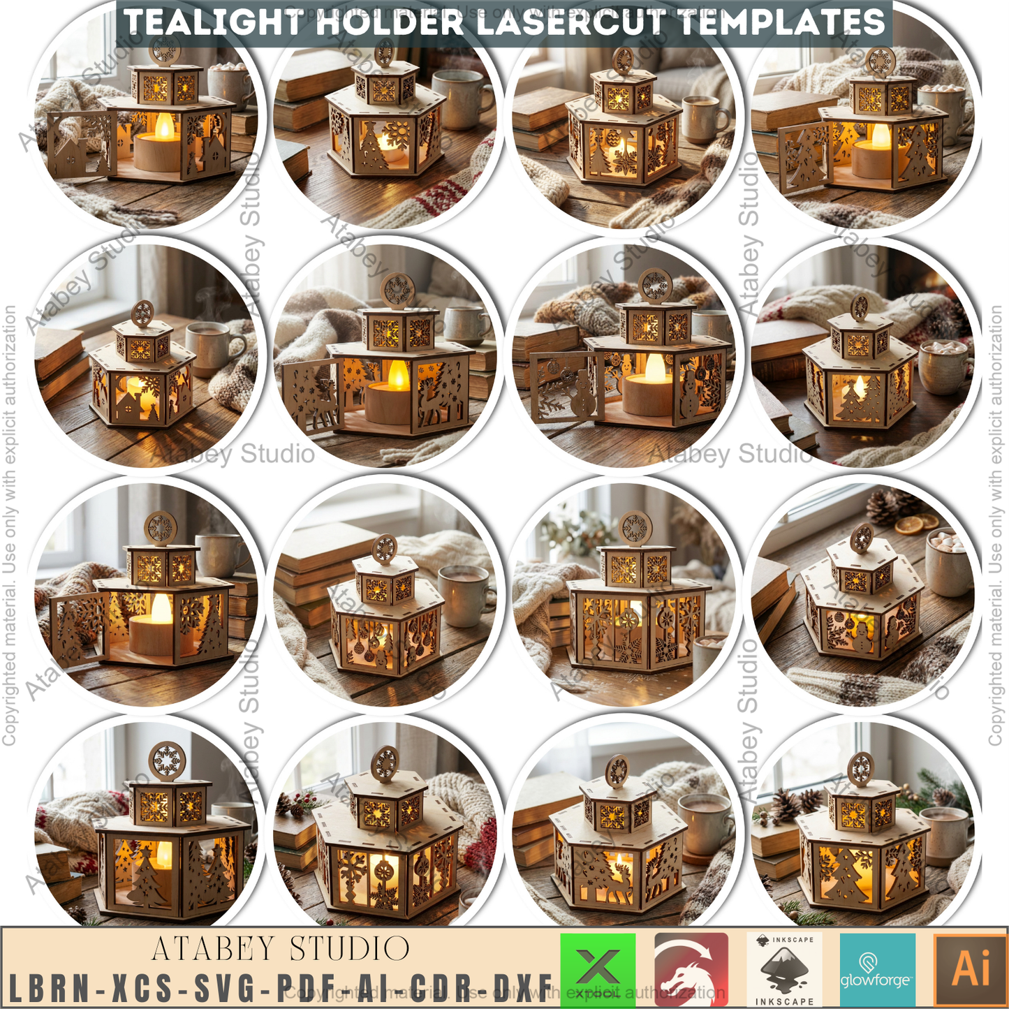 Christmas Tealight Holder Laser Cut Template Bundle | Wooden Lantern Decor | Holiday Table Display 975