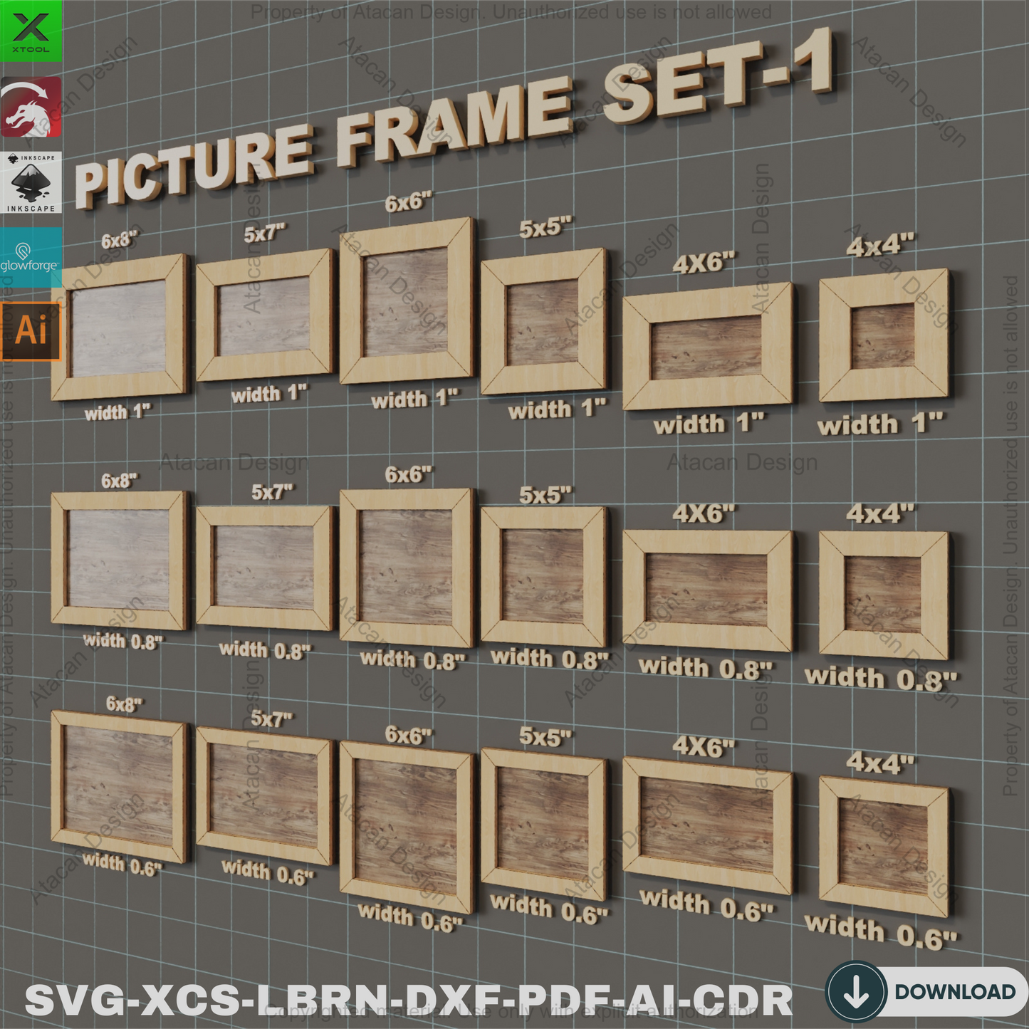 Laser Cut Picture Frame Bundle, SVG Frames, Wood Frame Template, Xtool Files,Laser Cut Picture Frames, Multiple Sizes 830