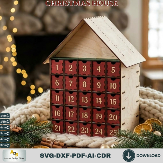25 Drawer Christmas House Advent Calendar DIY Laser Cut Wooden Holiday Countdown