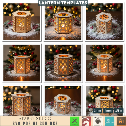 Unique Laser Cut Star Ornaments for Christmas Tree Decor & Holiday Crafts - Lantern Night Light Template, Laser Cut Wood Lampshade Plan, DIY Table Centerpiece 958