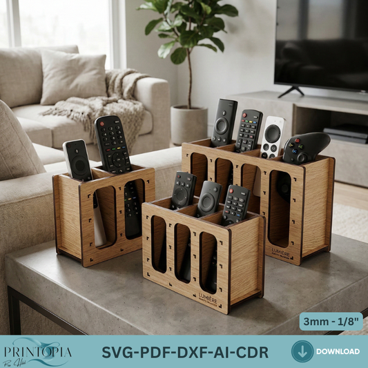 Laser Cut Remote Control Organizer Box Template, TV Remote Holder Stand Pattern 334