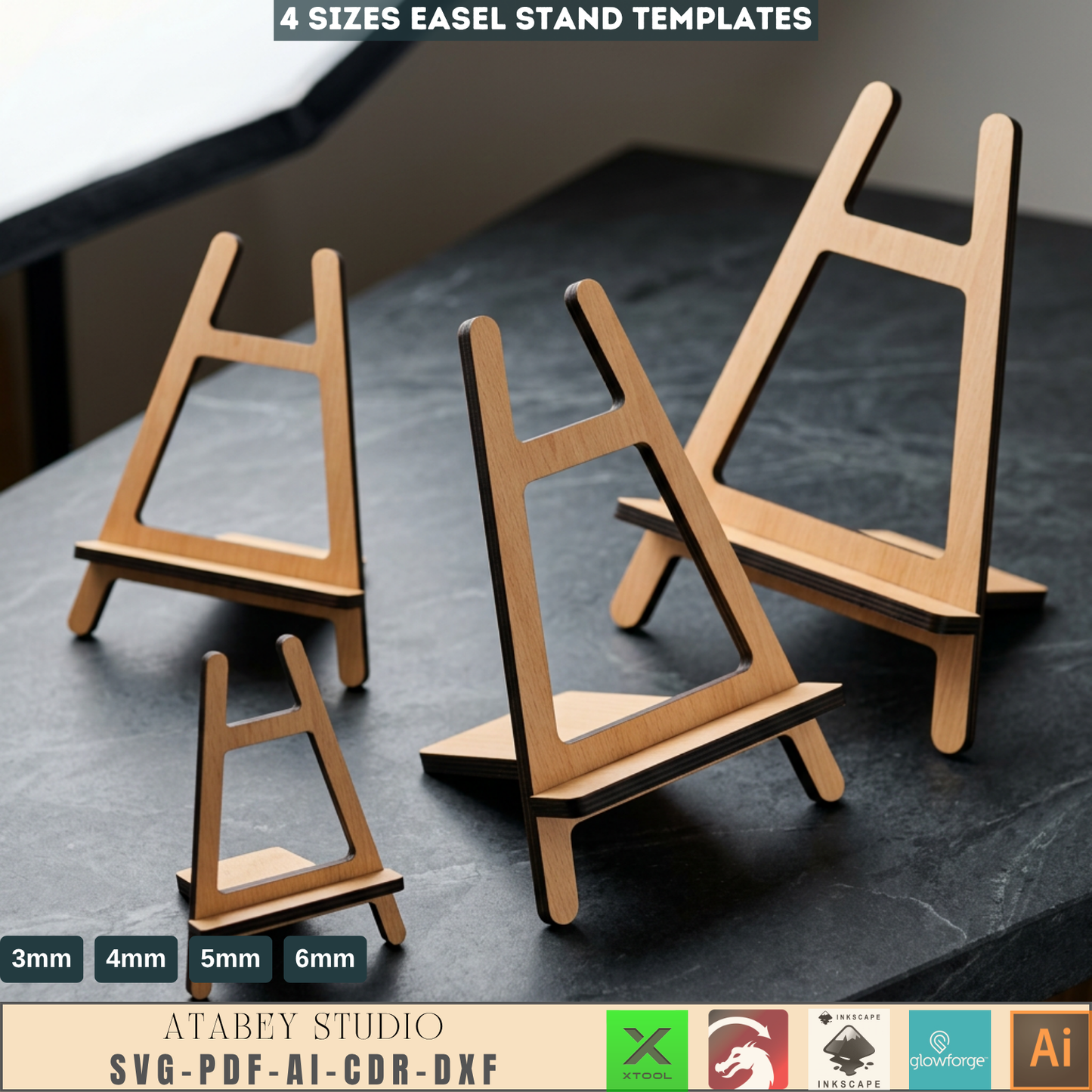 asel Stand Template 4 Sizes Tabletop Menu Holder Wood Display Stand Plywood Plate Holder