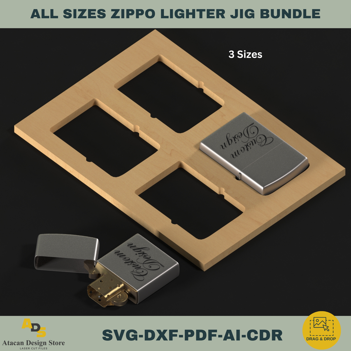 Complete Zippo Lighter Jig Bundle for All Sizes – Perfect for Laser Cutting 747