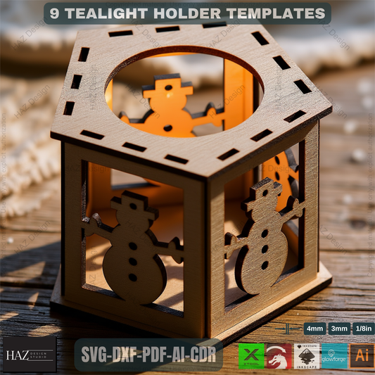 DIY Laser Cut Tealight Holders SVG Files | Christmas Candle Box Template | Wood Lanterns | Festive Home Decor Gifts for Xtool Glowforge 481