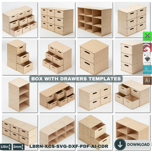 Customizable Laser Cut Drawer Box Template, Modular Wooden Organizer SVG Files for Glowforge & Xtool 905