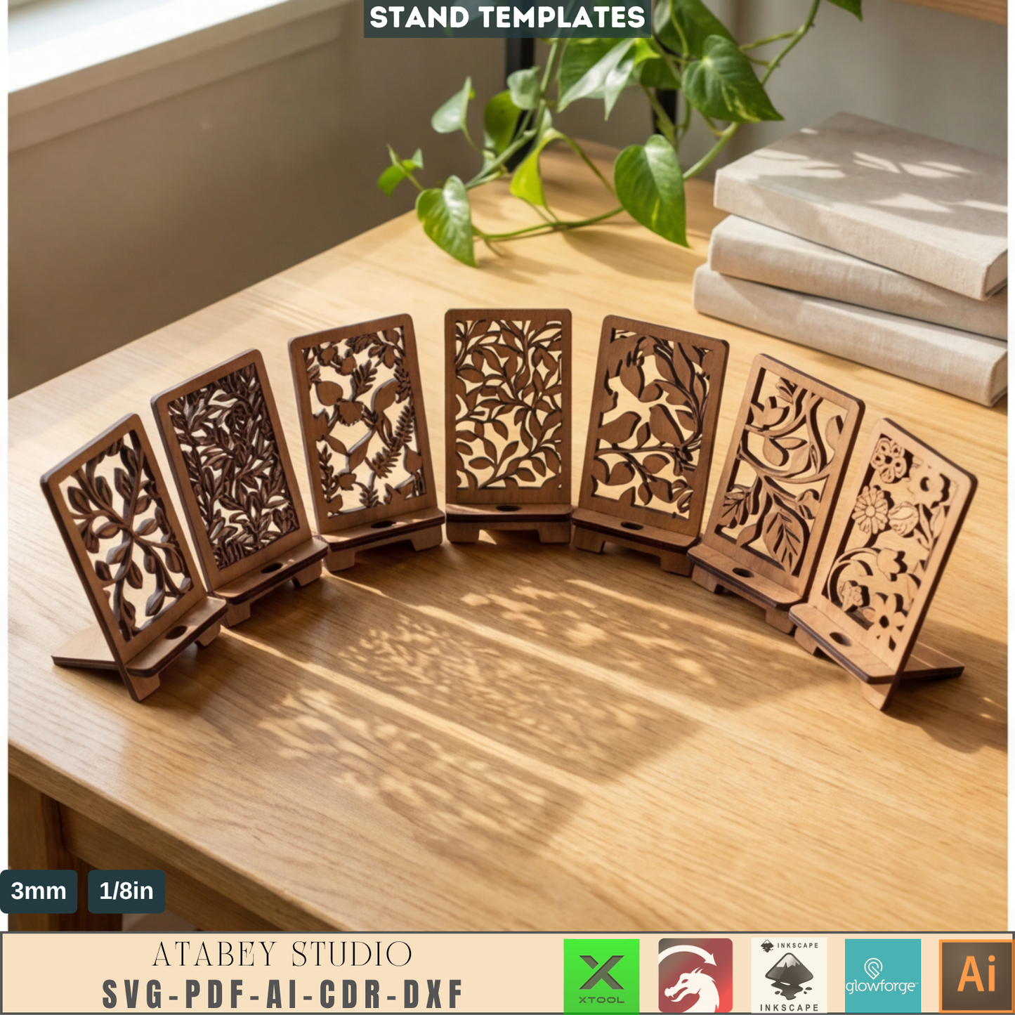Laser Cut Phone Stand Templates Floral Cell Phone Holder Desk Decor Desktop Display Patterns