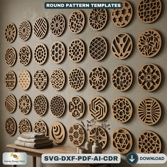 40 Coaster Svg Bundle, Wall Hanging laser cutting file, Laser Cut Vector Files, Coaster Templates 506