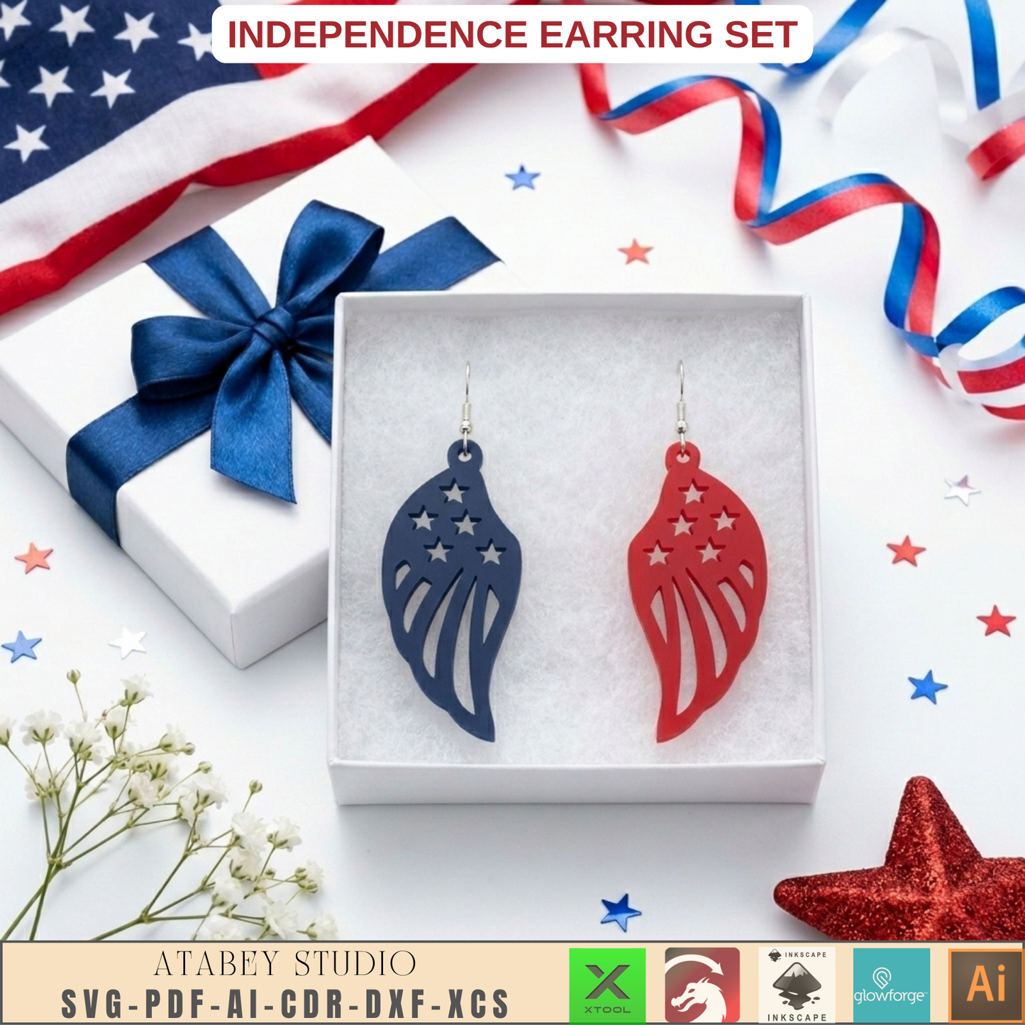 Patriotic Earring Laser Cut Template July Fourth Jewelry Design USA Flag Theme Veteran Gift