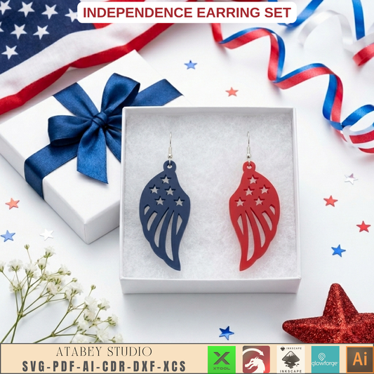 Patriotic Earring Laser Cut Template July Fourth Jewelry Design USA Flag Theme Veteran Gift