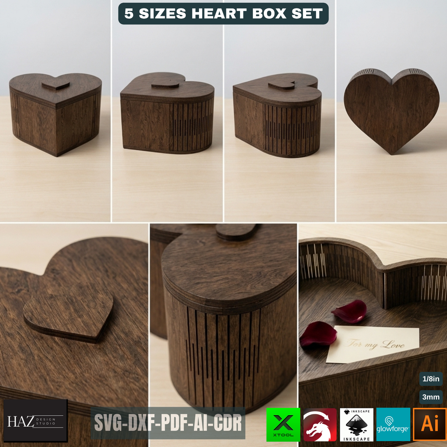 Heart Keepsake Box Design Living Hinge Jewelry Boxes Valentines Day Gift Box Bundle 531