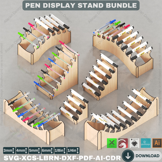 Tiered Pen Display Laser Cut Files | Professional Showcase Stands | Desk Organizer Bundle | Multi-Size 447